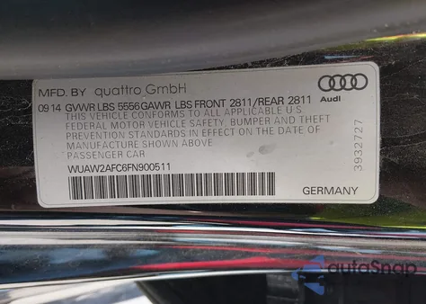 2015 Audi Rs 7 4.0T Prestige из США, поврежденный, VIN WUAW2AFC6FN900511